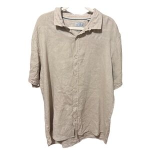 Ike Behar Shirt Luxe Travel Pure Linen XXL Tan Excellent Short Sleeve Button Up